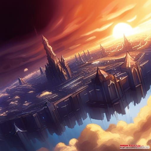Majestic Floating City in Anime Style