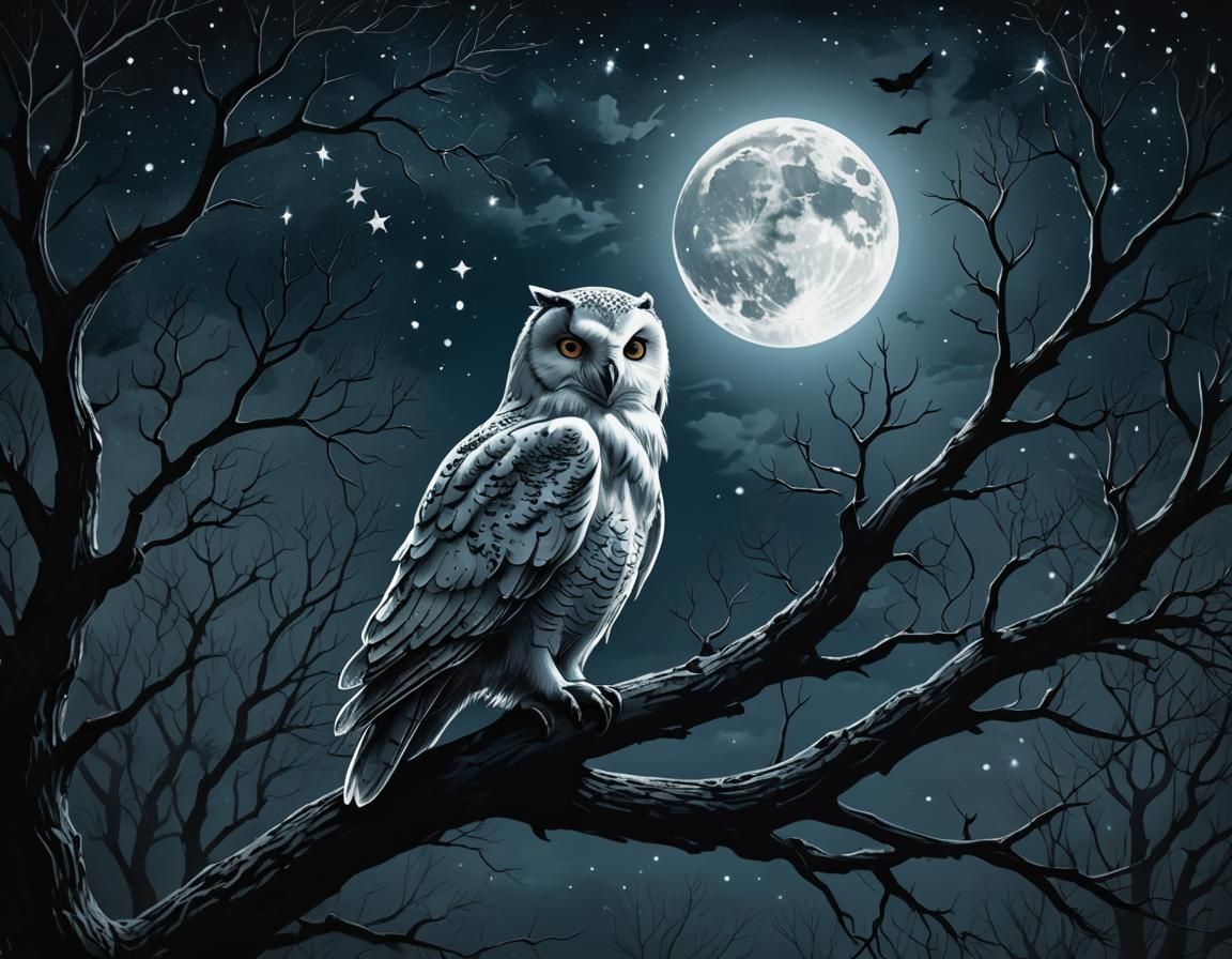 White Owl in Dark Gothic Digital Painting