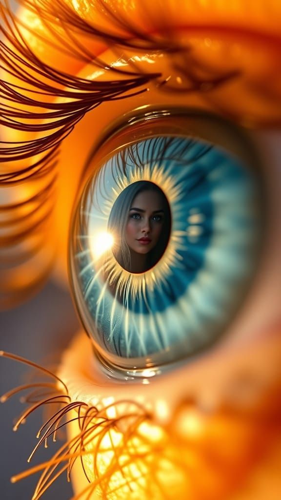 Hyperrealistic Macro Photo of Giant Sapphire Eye with Miniat...