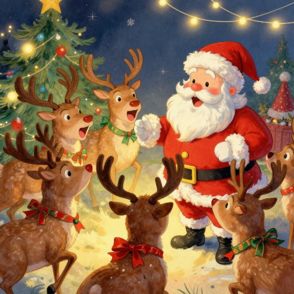 Santa's Reindeer Sing Carols in Magical Holiday Glow
