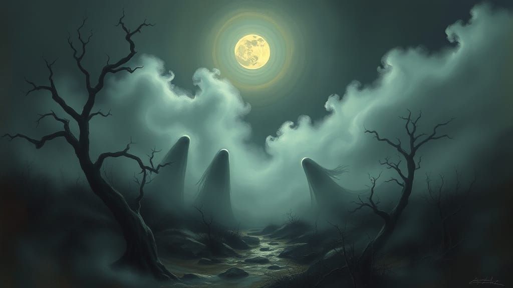 Moonlit Spirits Lurking in Desolate Shadows