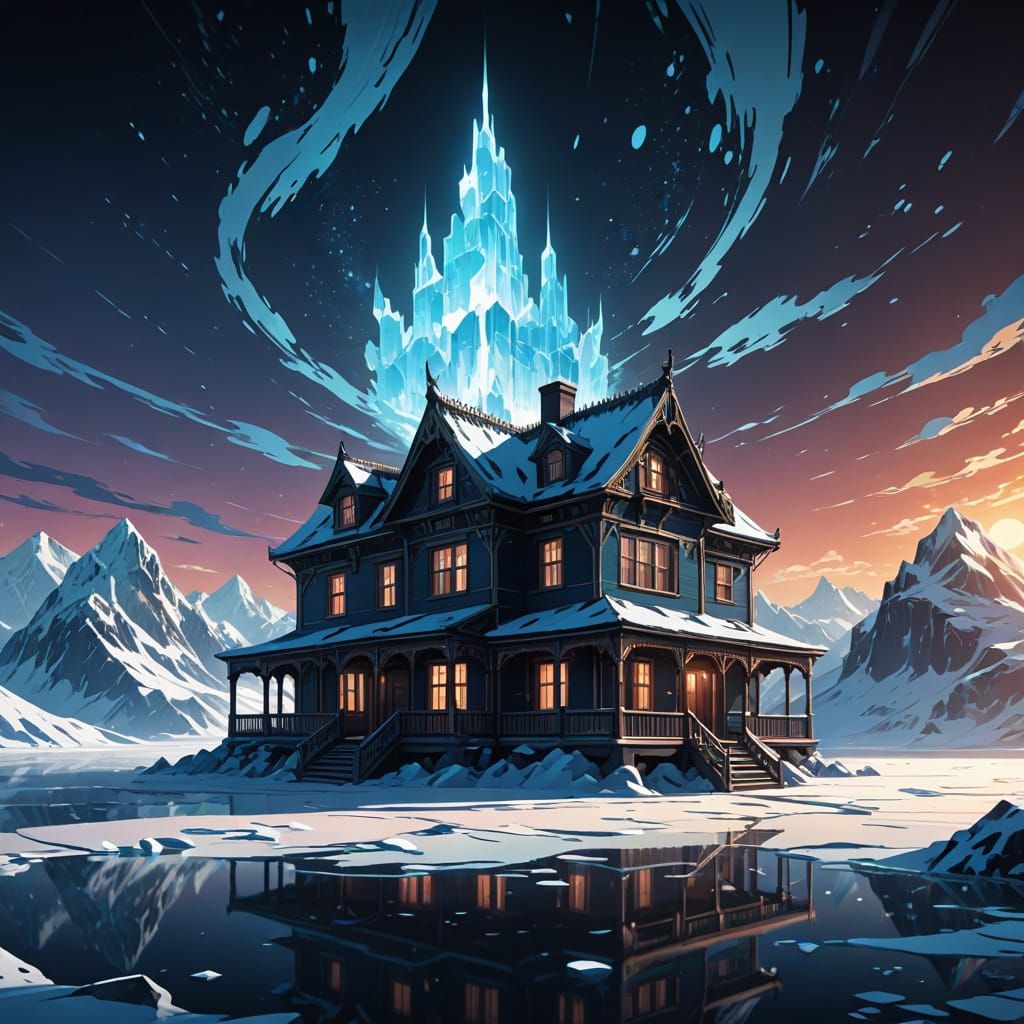 Ornate South Pole Mansion in Vibrant Anime Style