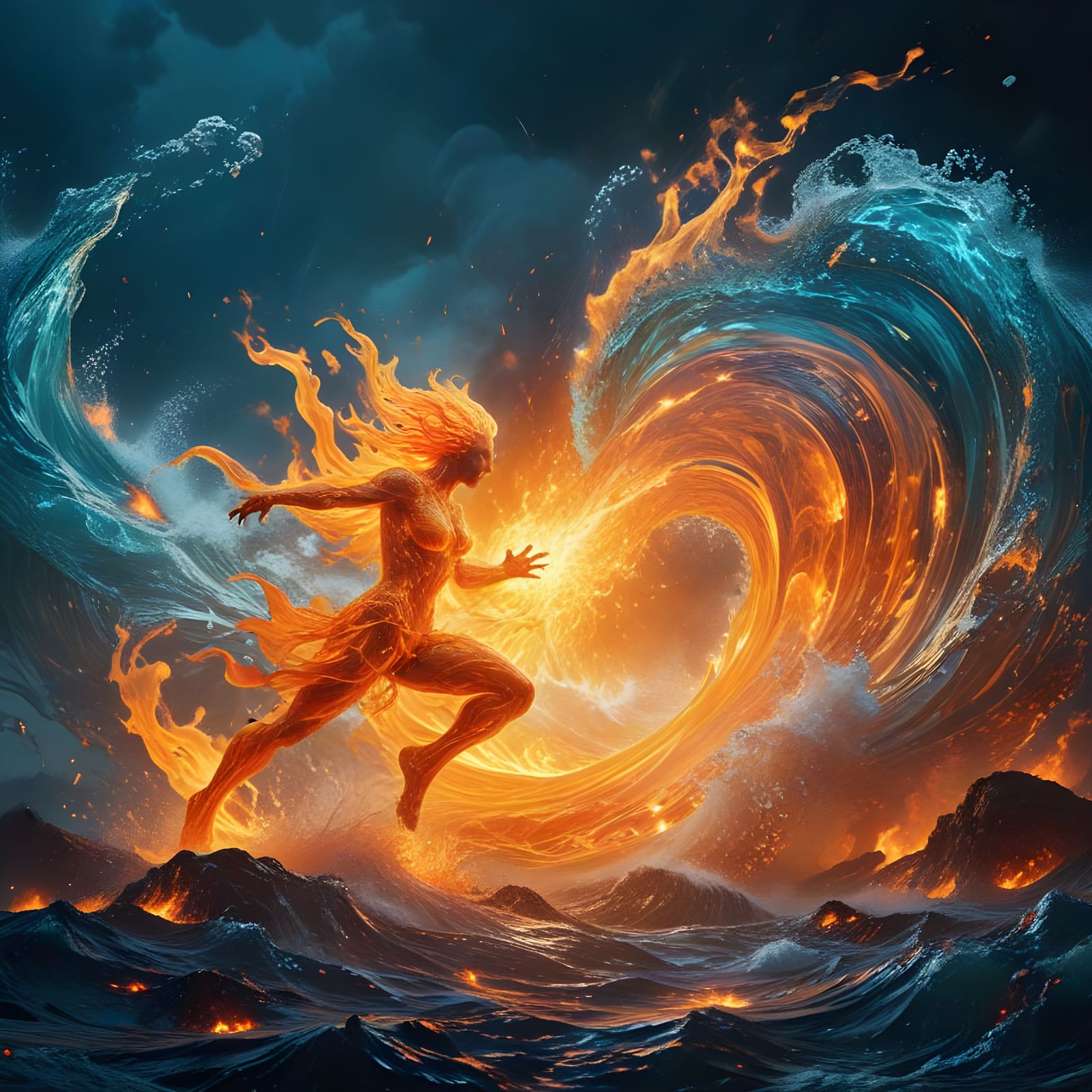 Epic Confrontation of Fiery Blaze and Watery Entity