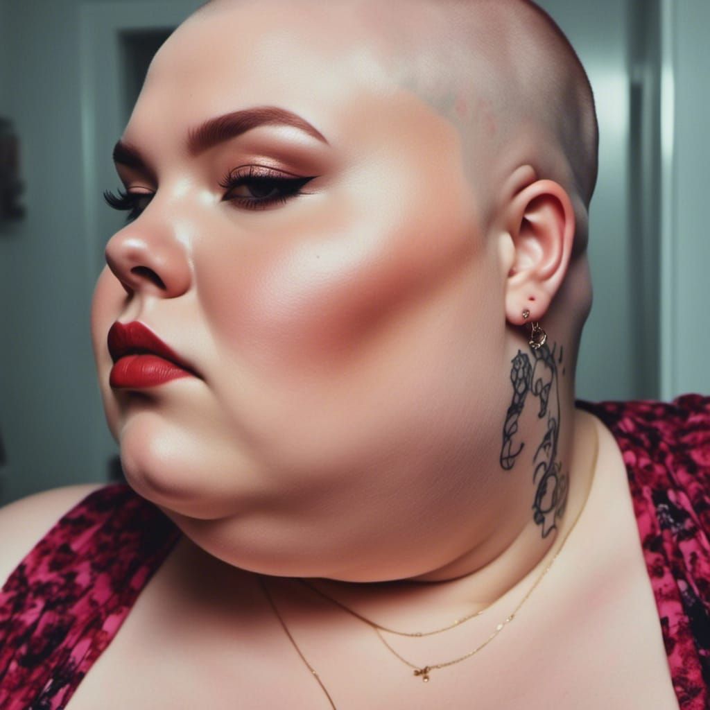 Curvy Shaved Head Woman in Hyperrealism