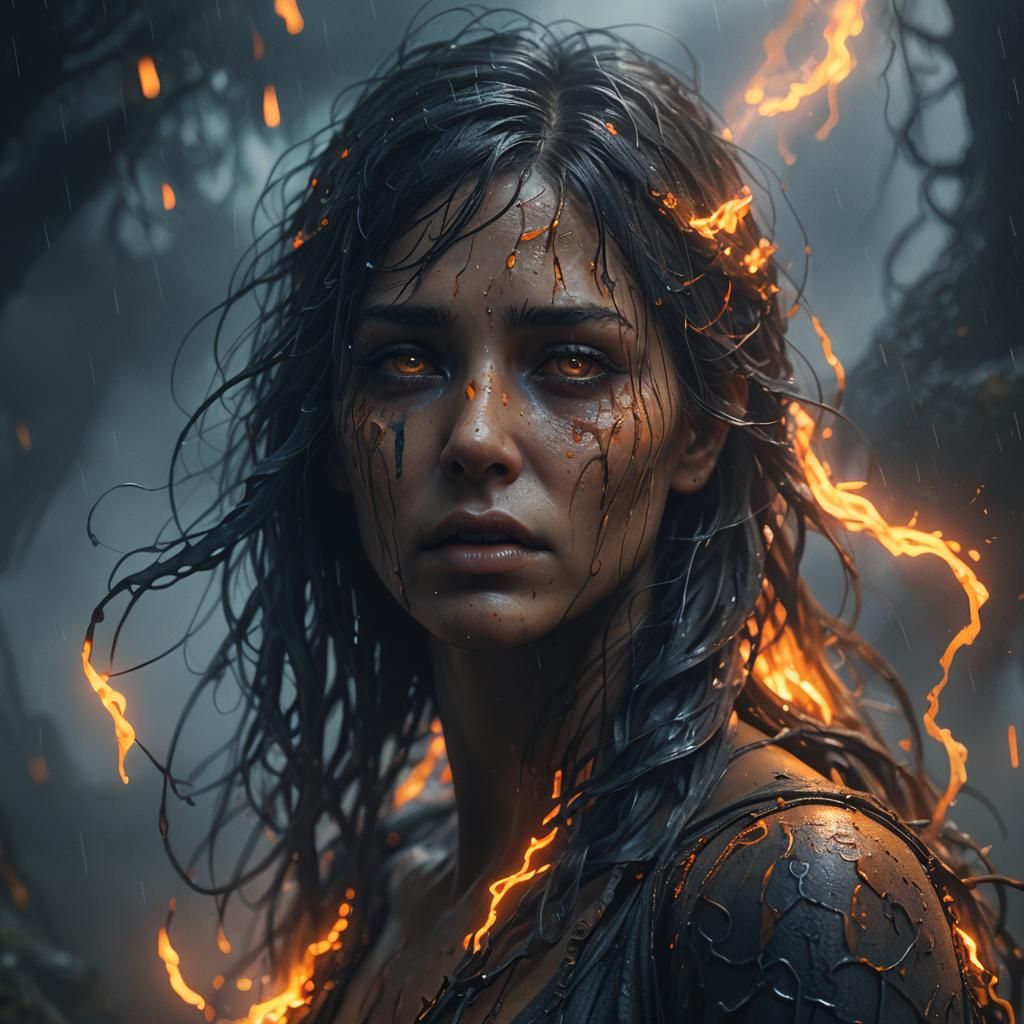 Ethereal Soul Crying in Dark Misty Atmosphere