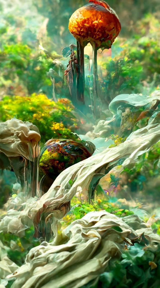 Floating Mushroom: Digital Art in Alphonse Mucha Style