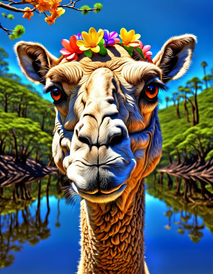 Vibrant Easter Fantasy with a Smiling Dromedary