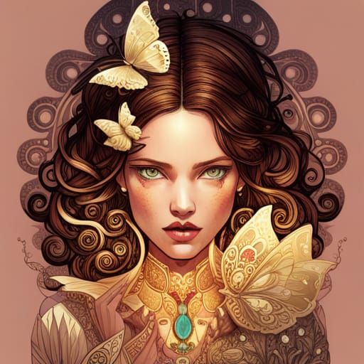 Butterfly Princess with Golden Outlines in Digital Art