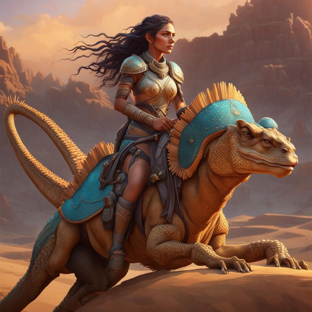Eretic Rider on Prehistoric Creature, Detailed Portrait