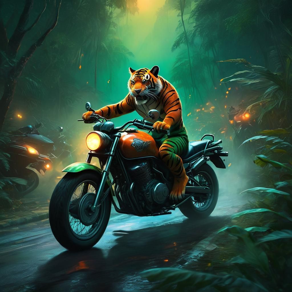 Shere Khan on Motorcycle: Fantasy Concept Art