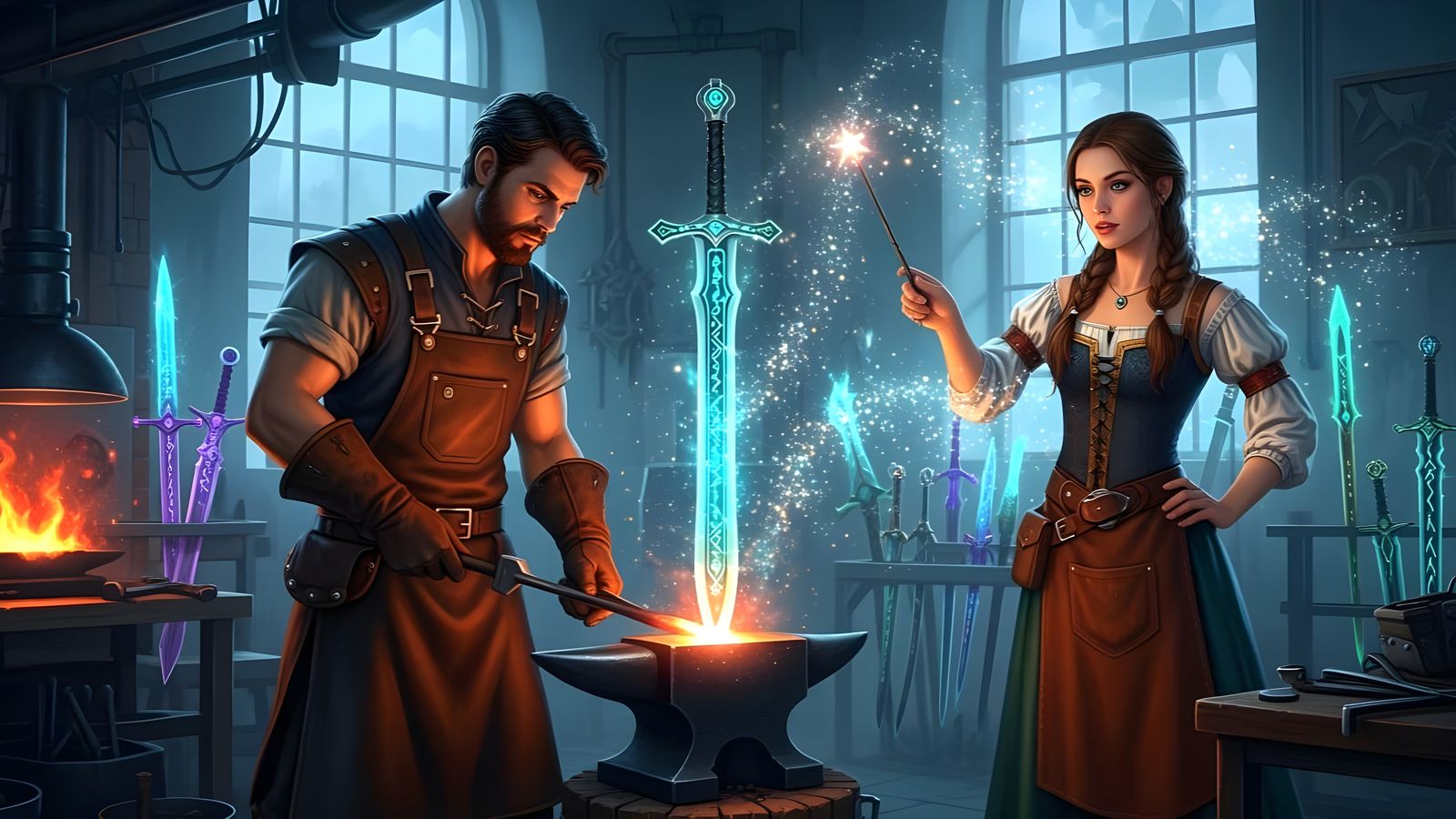 Enchanting Swordsmith Forges Magic Blade with Magician