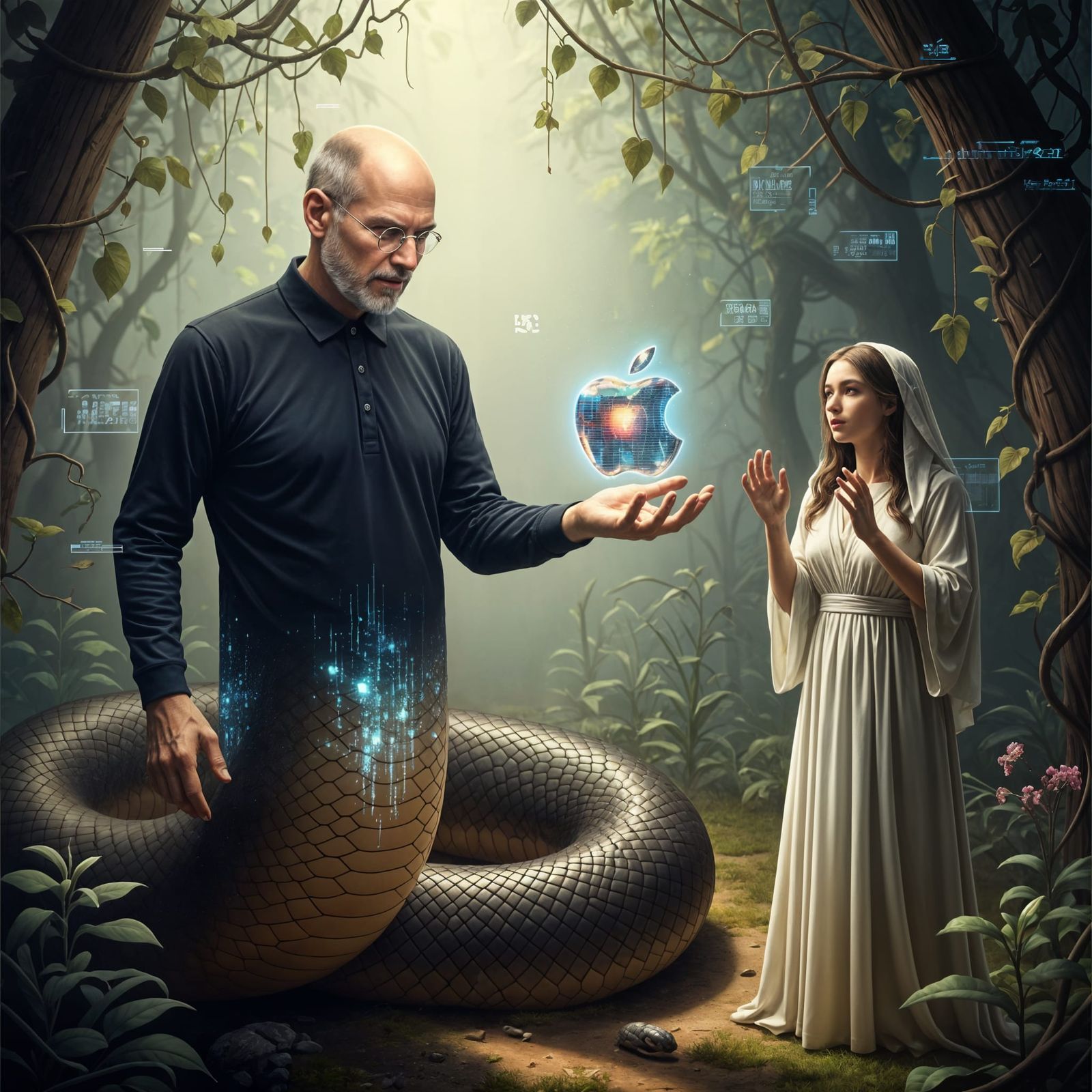 Surreal Hybrid Temptation in Digital Eden