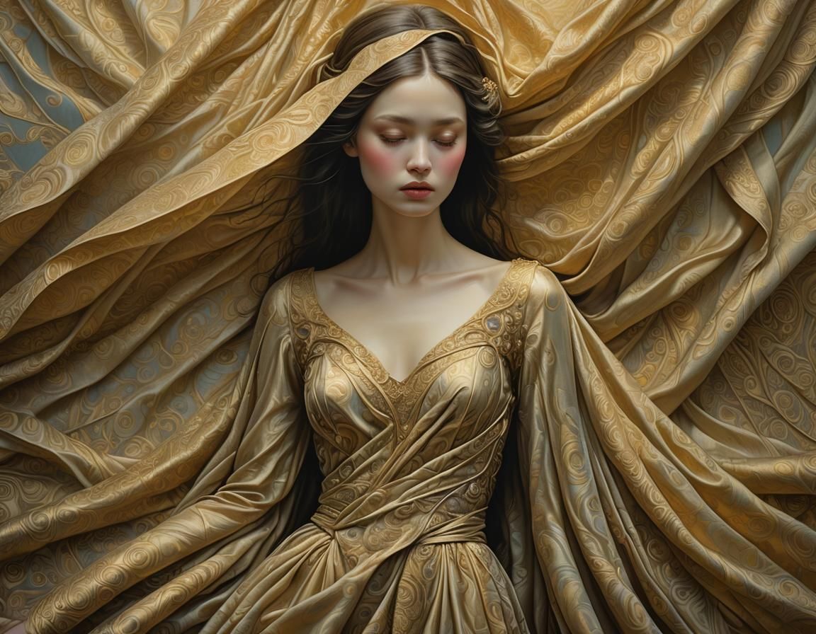 Golden Silk Portrait in Dreamlike Style