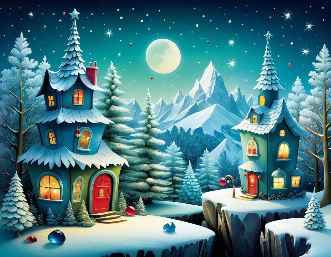 Whimsical Christmas Wonderland in Shimmering Gemstones