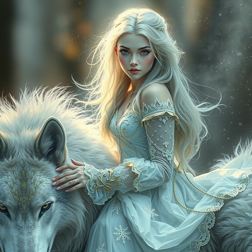Ethereal Elf on Timberwolf in Digital Watercolor