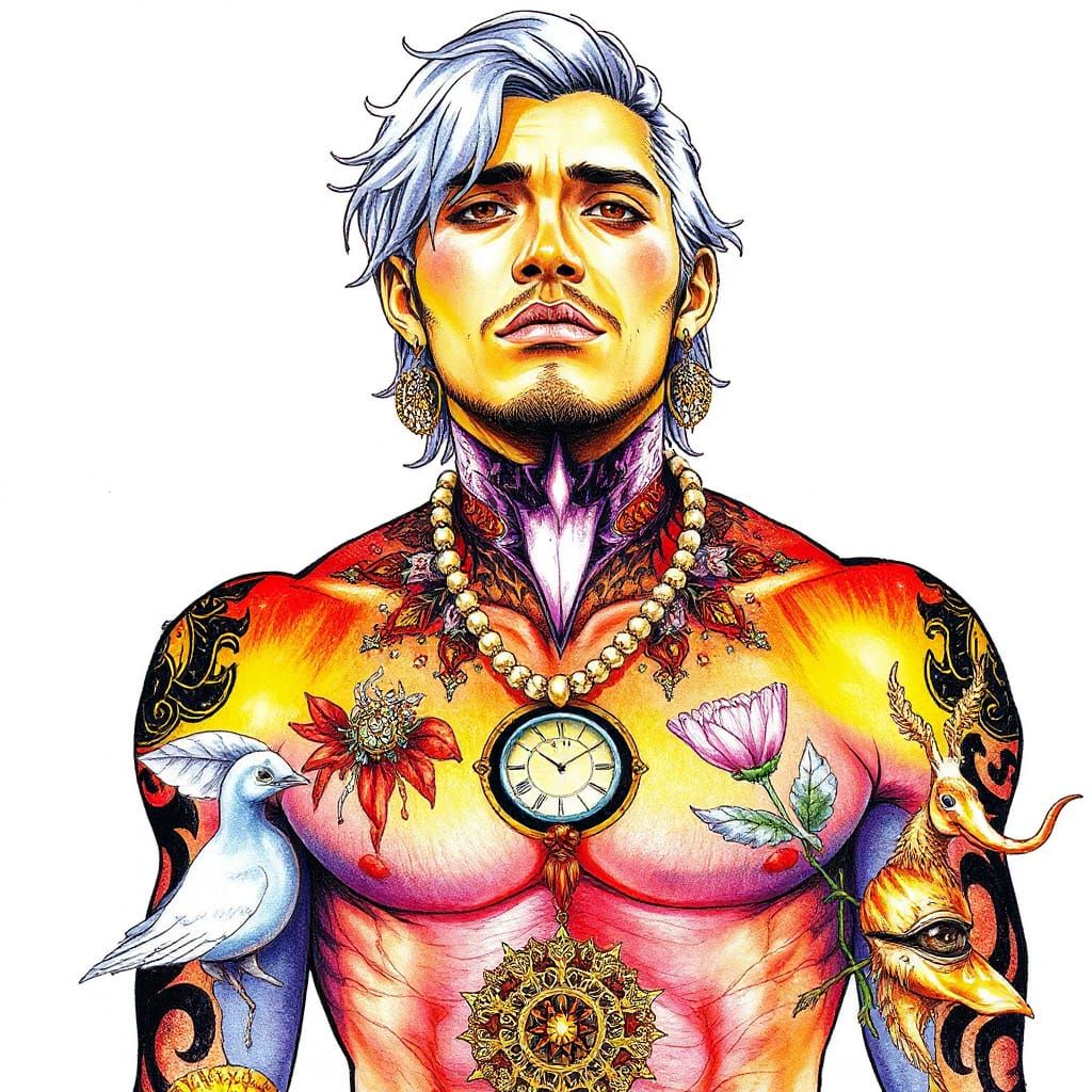 Psychedelic Horror Character with Alchemical Tattoos