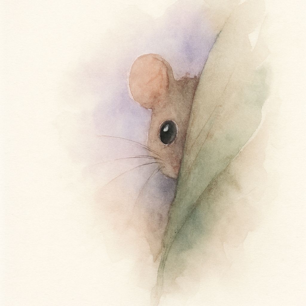 Timid Mouse in Watercolor Hiding