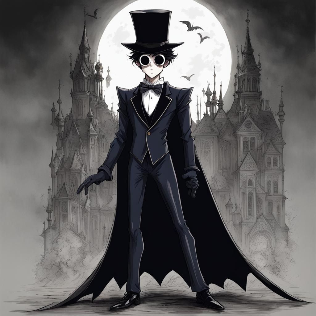 Tuxedo Mask from Sailor Moon as a Tim Burton character