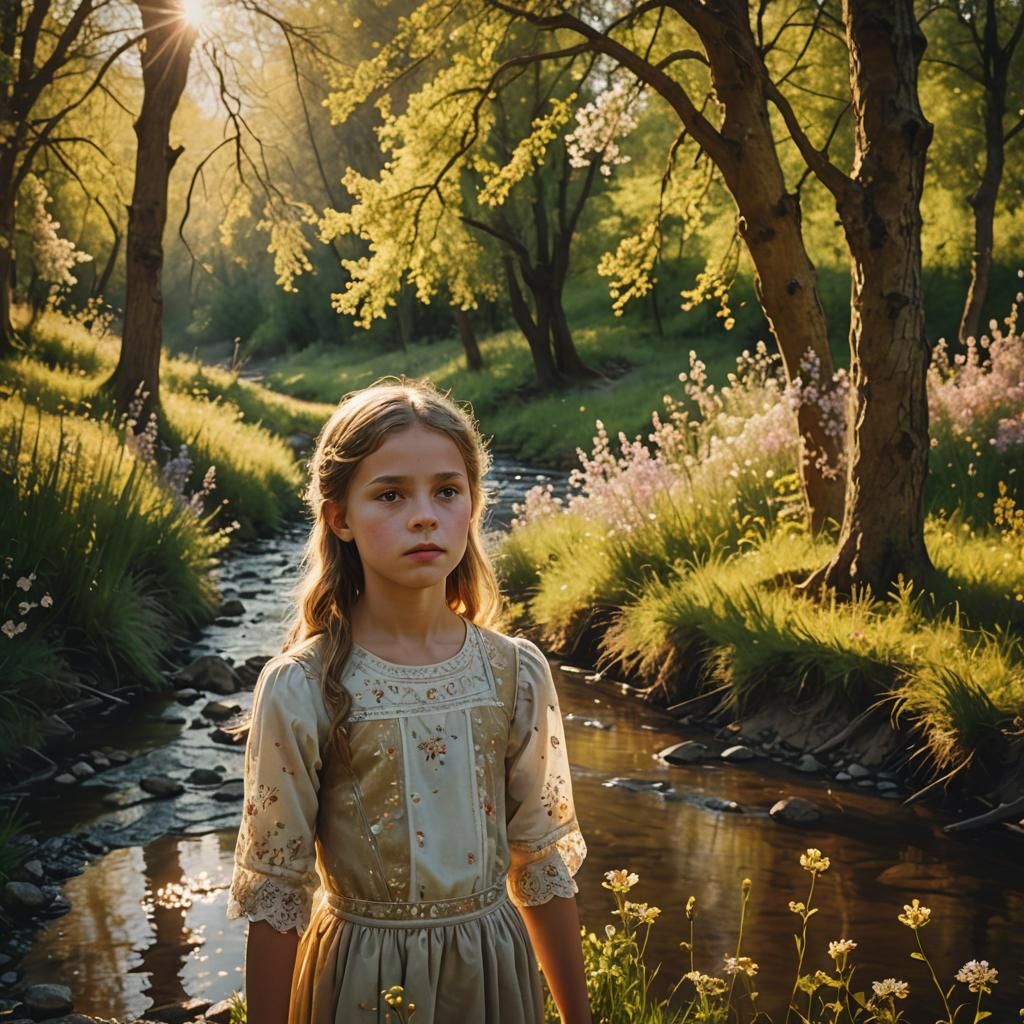 Peaceful Ukrainian Girl in Surreal Golden Light