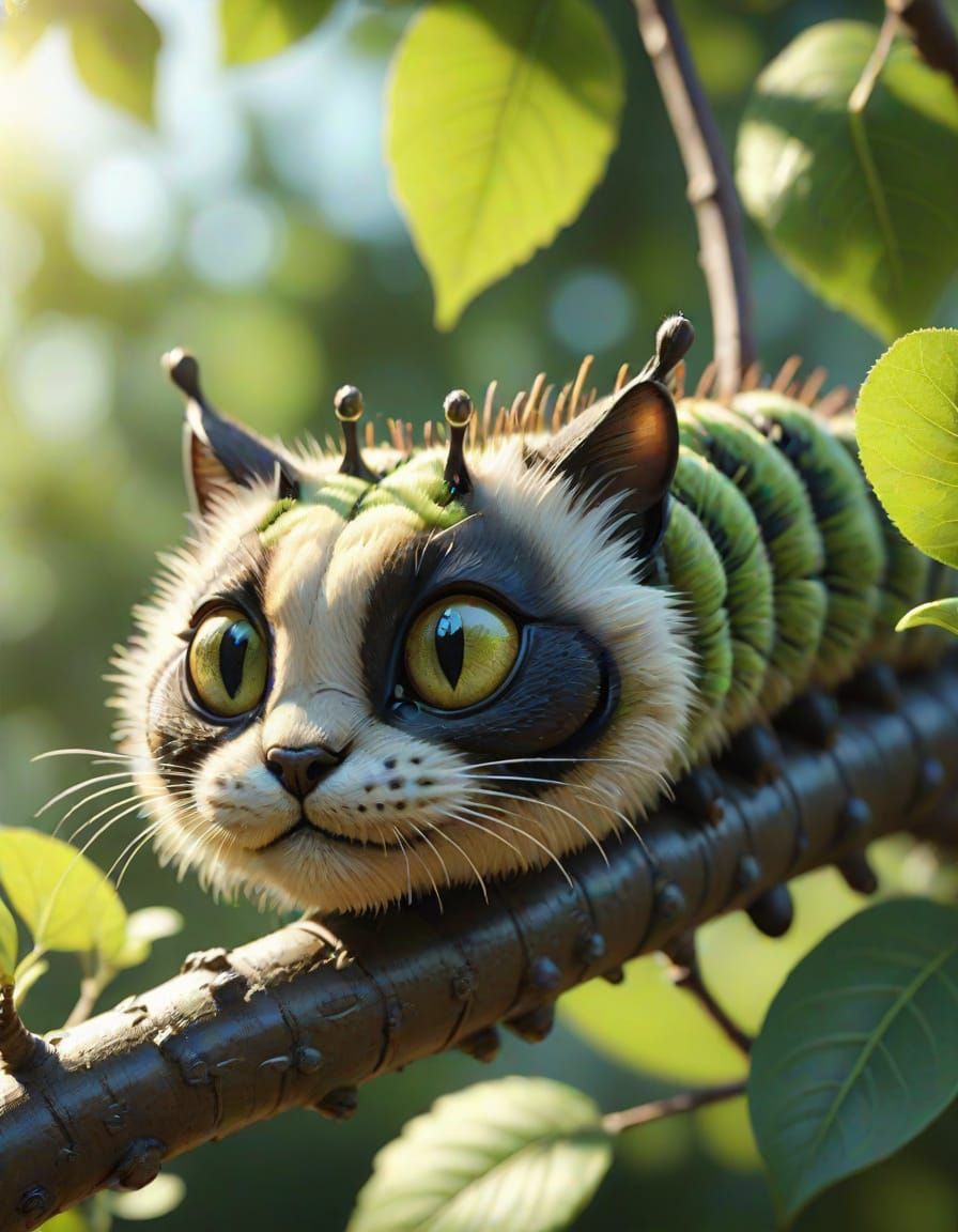 Photorealistic Caterpillar with Siamese Cat Head