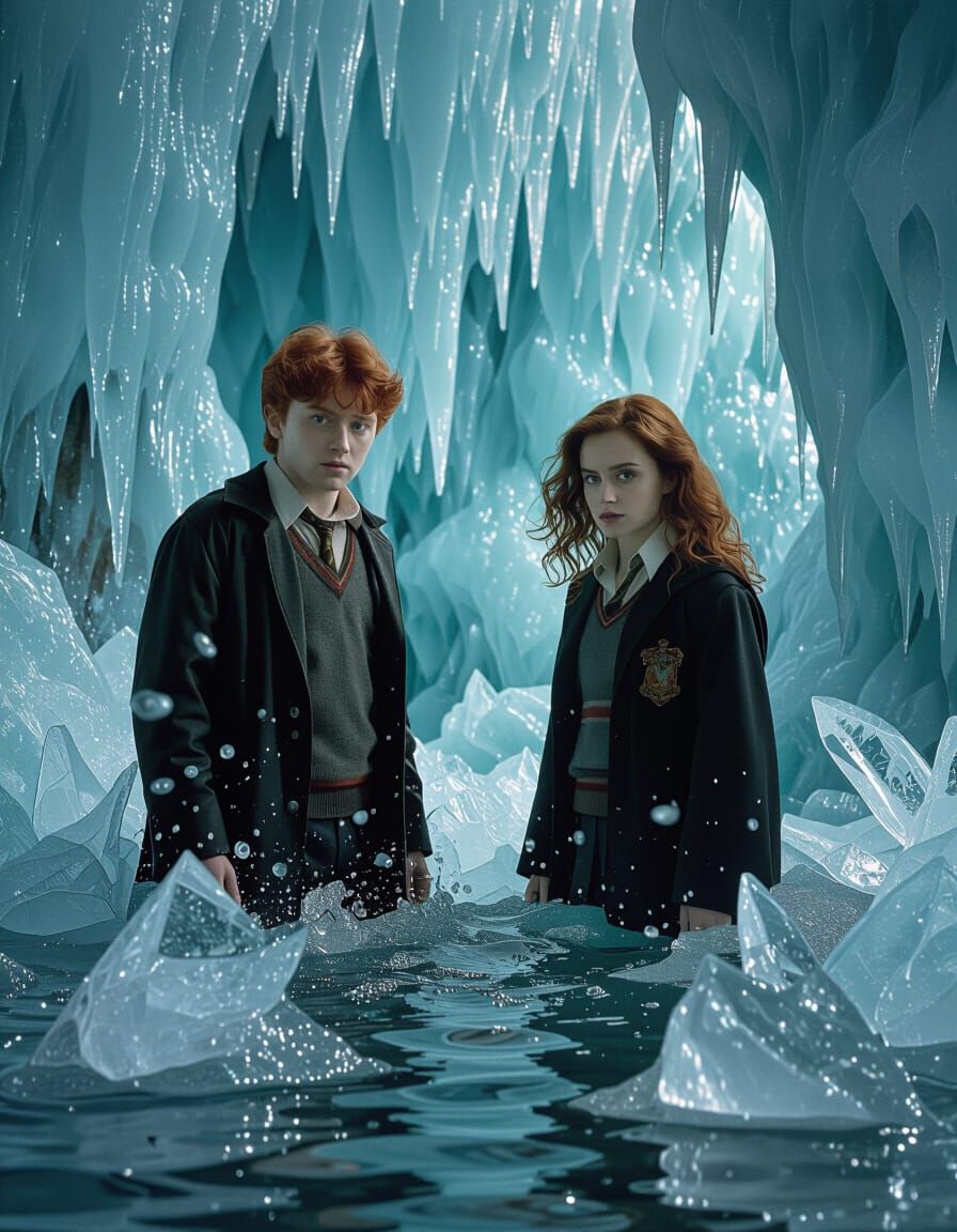 Ron and Hermione in Surreal Icy Dreamscape