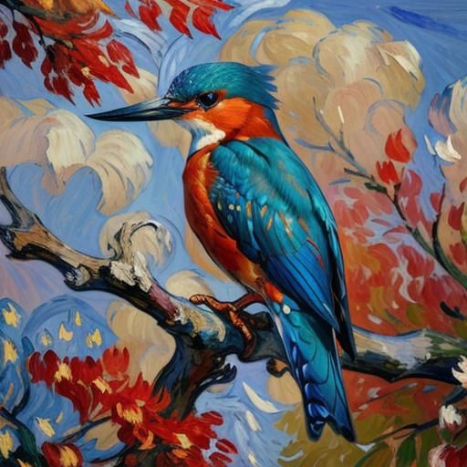 Kingfisher in Autumn Sky: Impressionist Telephoto
