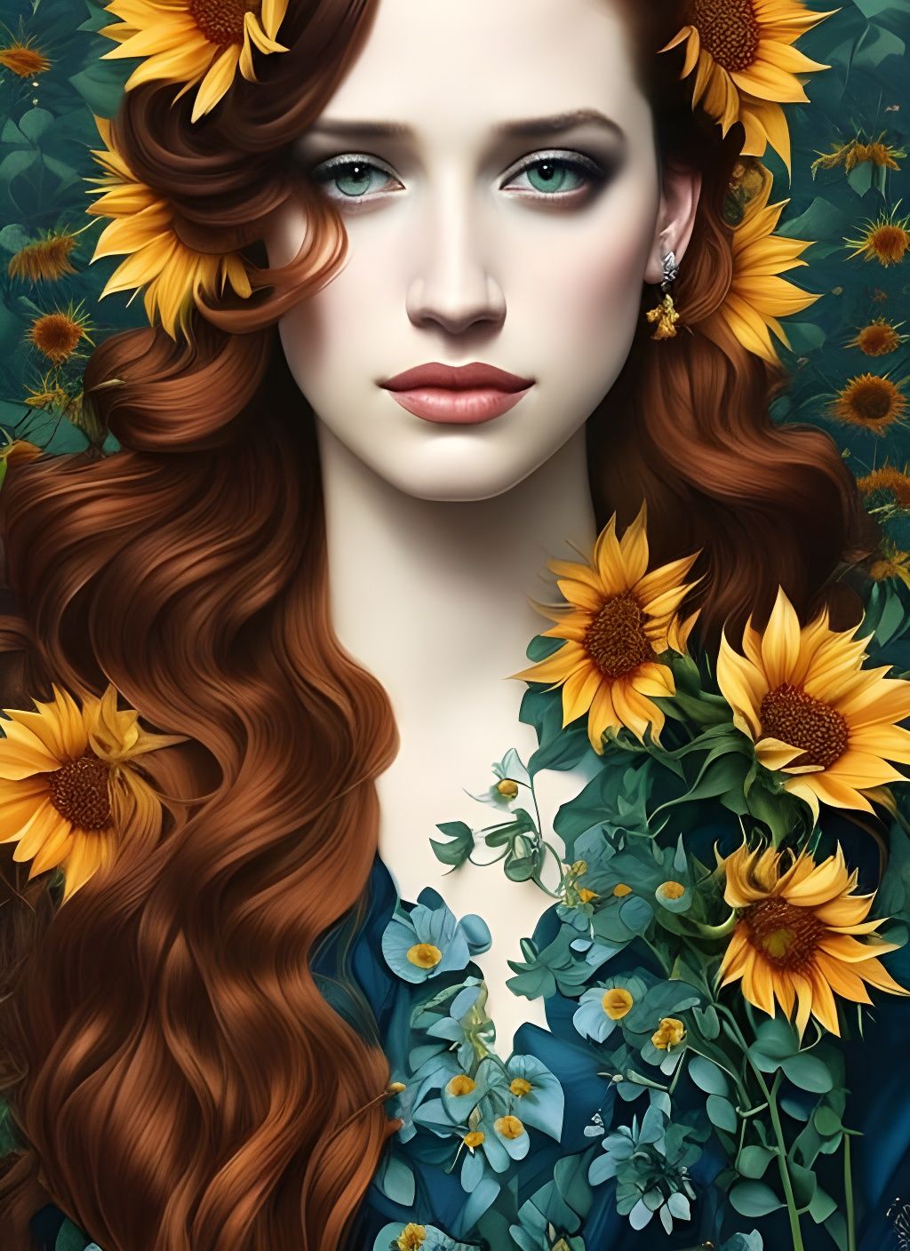 Sunflower Goddess Portrait in Candy Art Style
