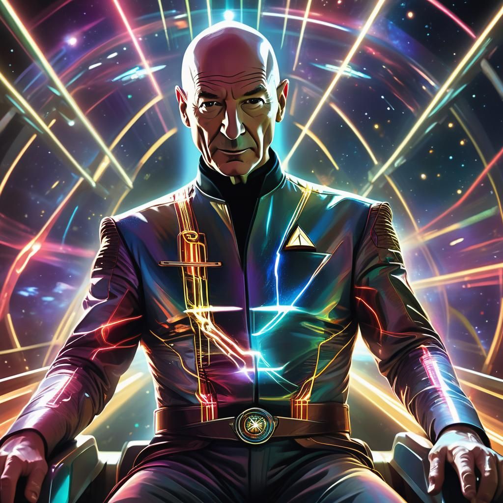 Luminous Picard on Enterprise Bridge in Neon Art