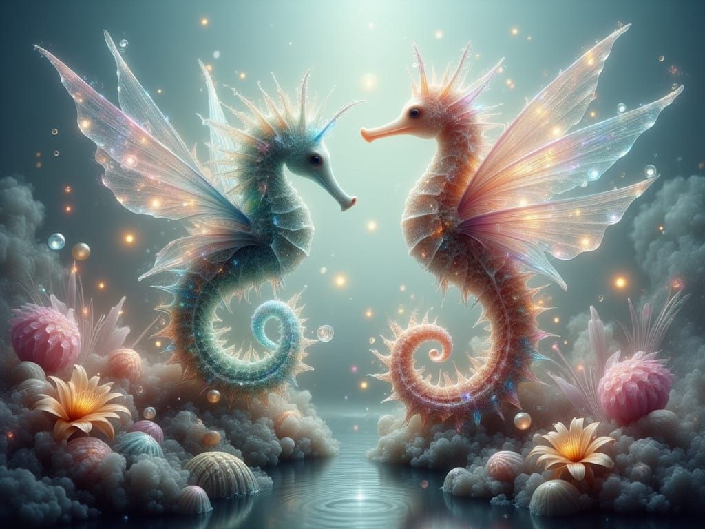 Fantasy Seahorse with Aquatic Robes and Wings
