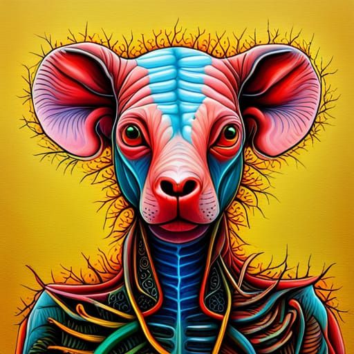 Hairless Speculative Creature in Oil and Acrylic