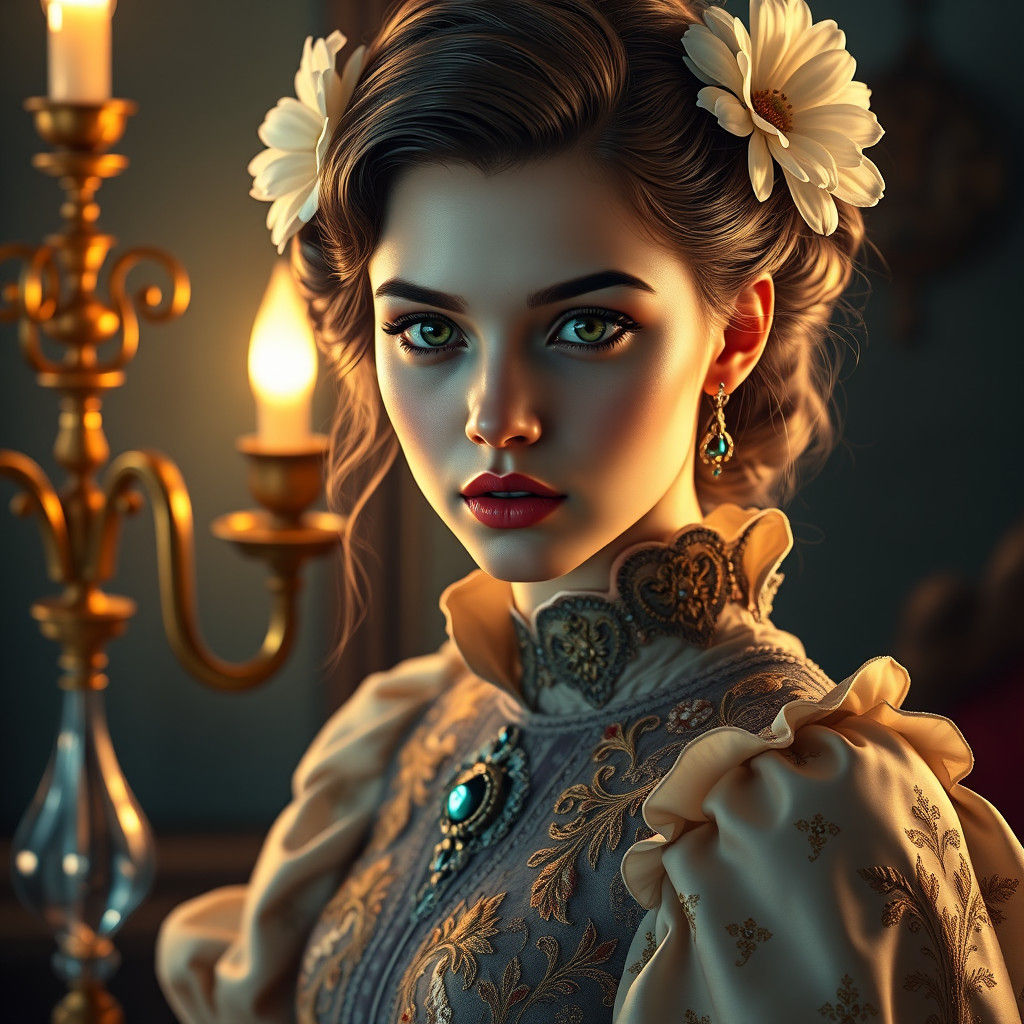 Victorian Woman Portrait in Art Nouveau Style