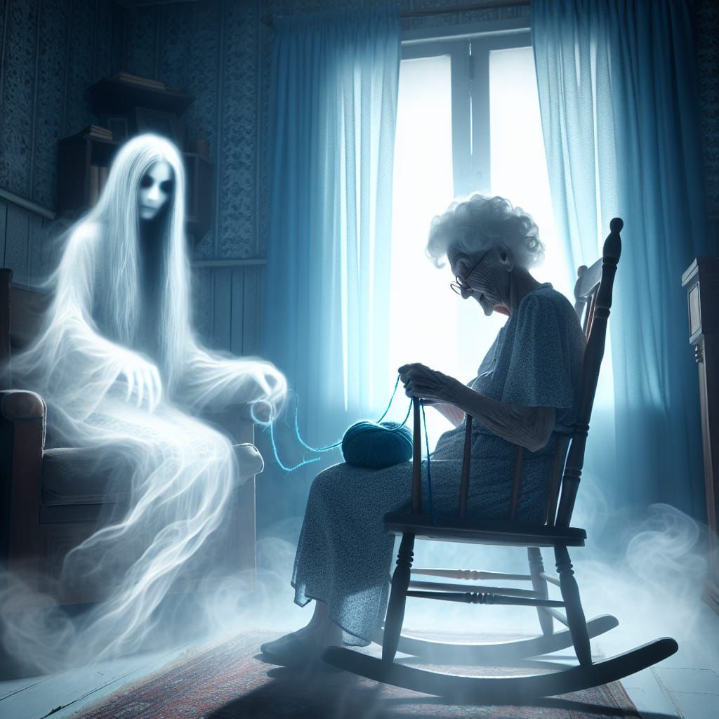 Ethereal Ancestor Knitting in Aged House