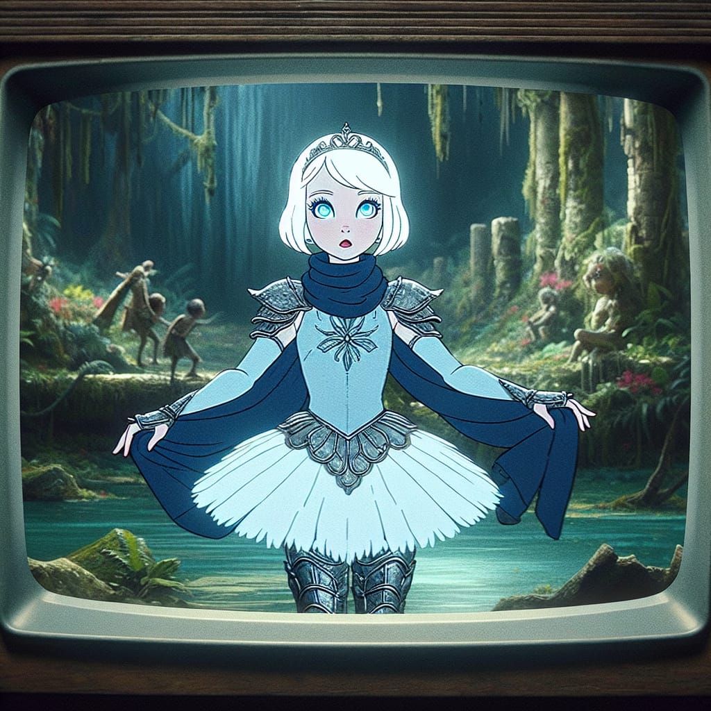 Albino Princess in Dark Jungle, Cartoon CRT Screen