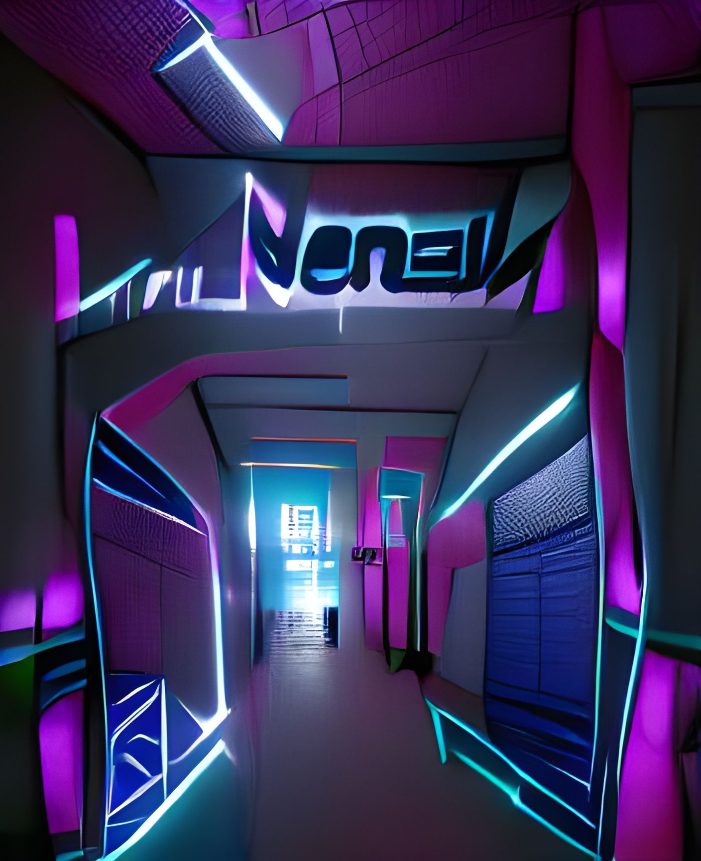 Neon Space Hallway in Vaporwave Style