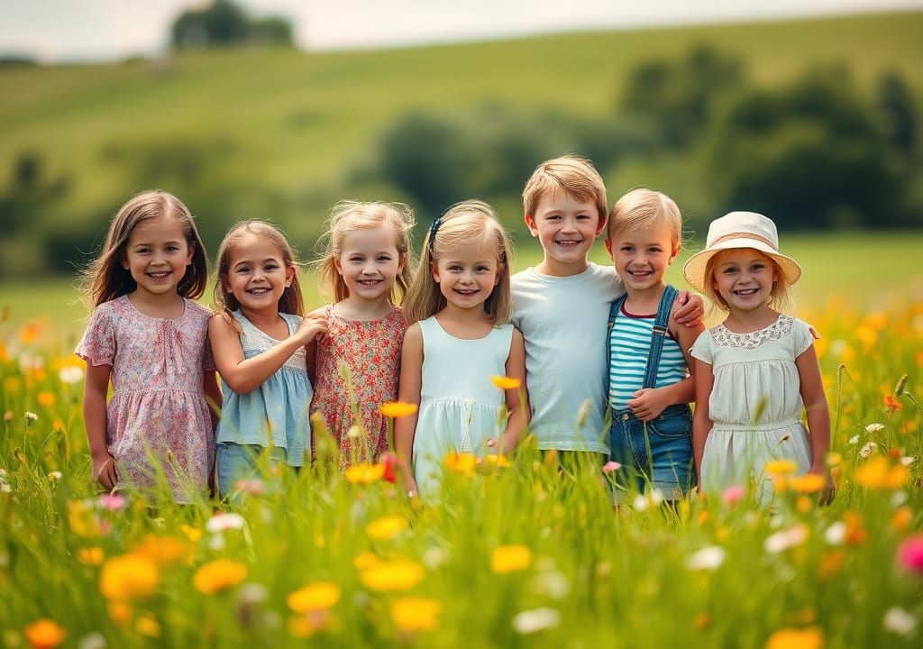 Children in Field, Whimsical Painterly Style