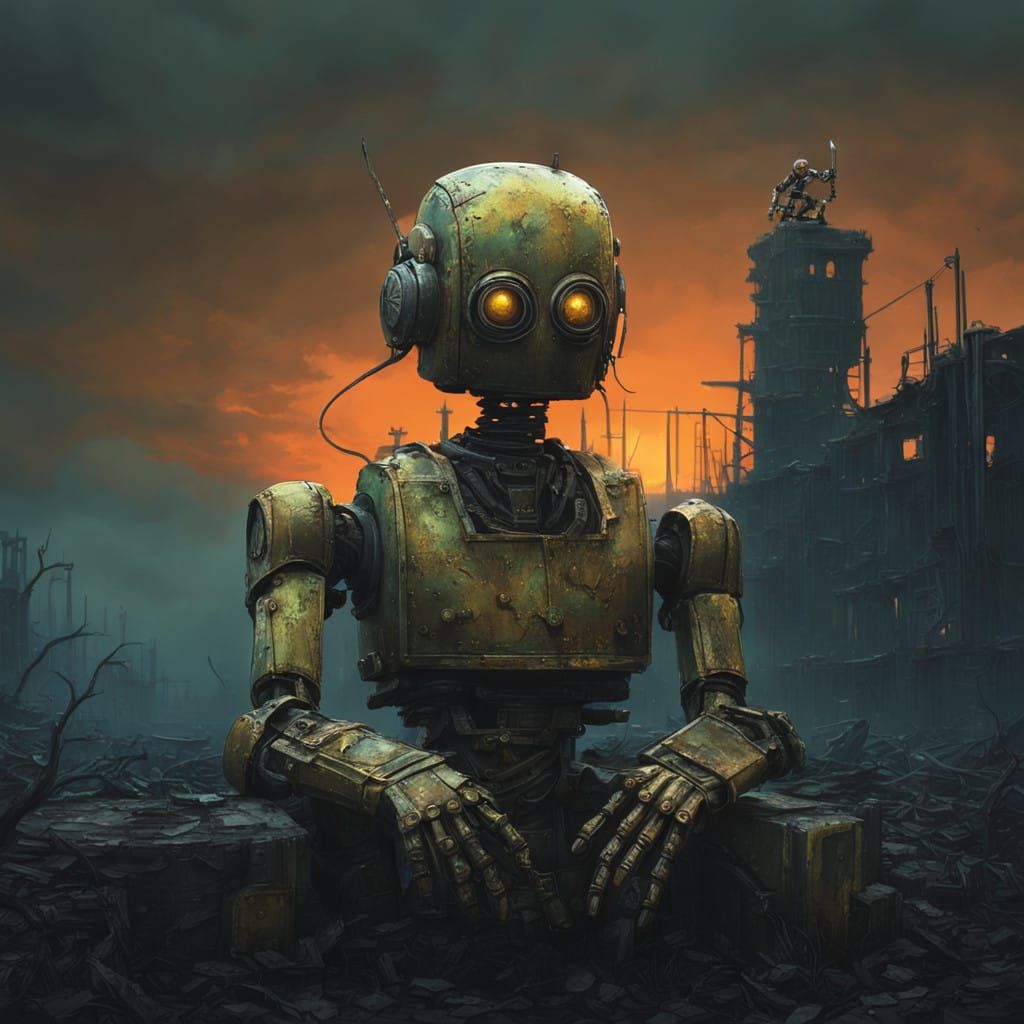 Weathered Robot Holds Hope in Post-Apocalyptic City