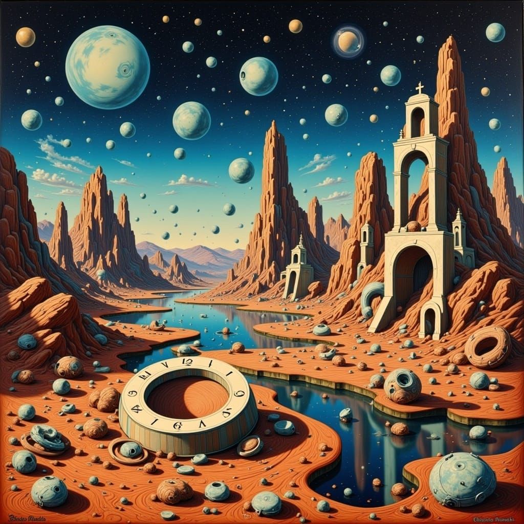 Surreal Melting Clocks Dreamscape, Painterly Style
