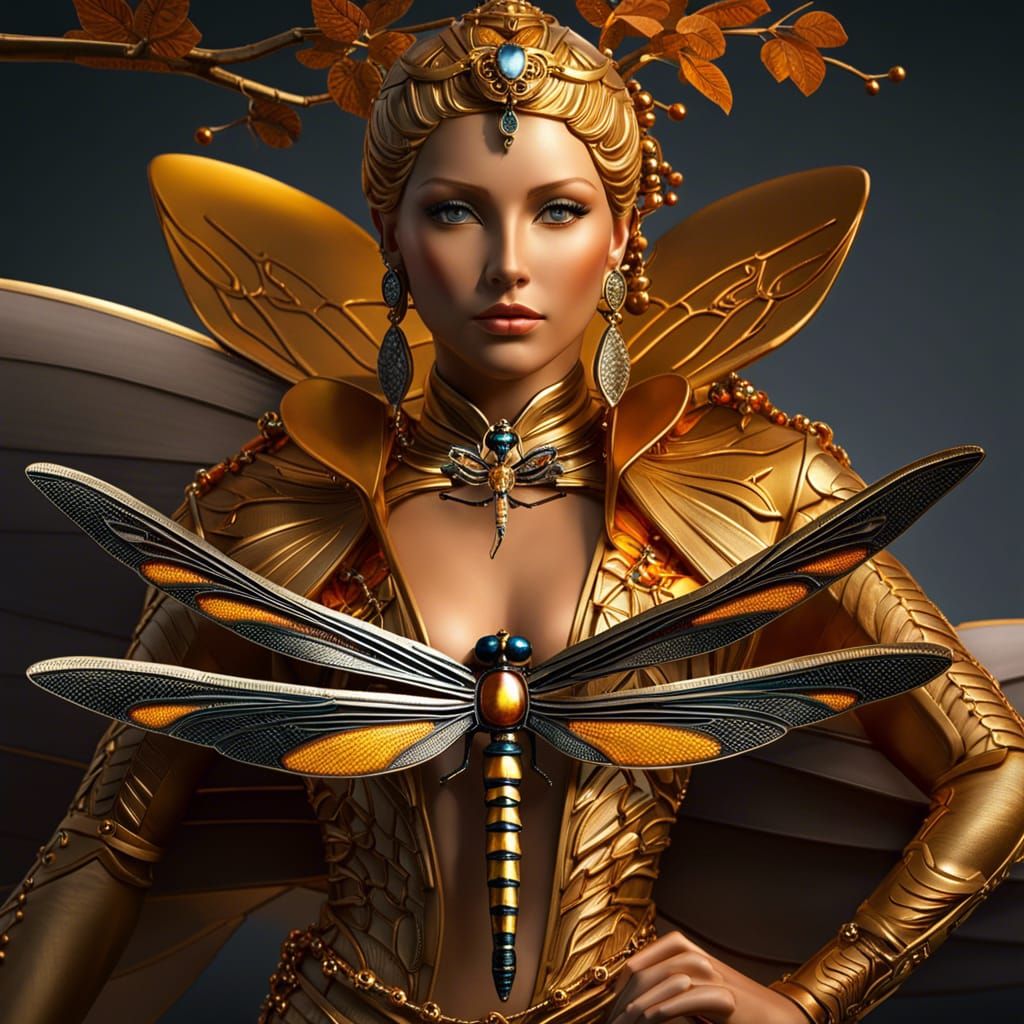 Dragonflies flying around Photo portrait of "Paige Spiranac" Insanely detailed photograph, intricate details, swirls lig...