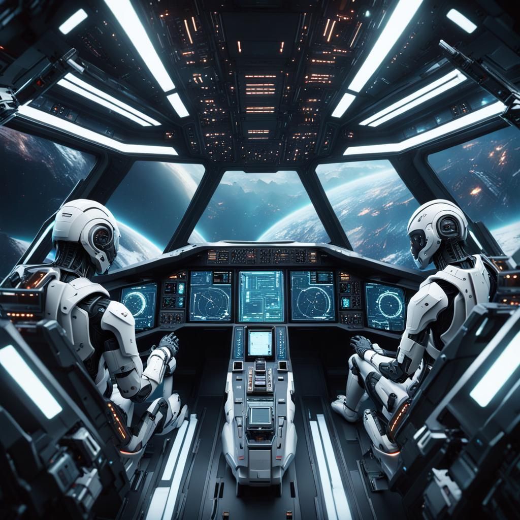 Futuristic Spaceship Cockpit View: Detailed Cinematic Image