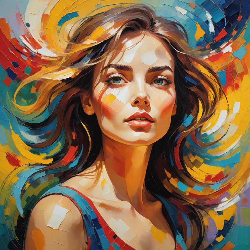 Vibrant Expressionist Woman in Dynamic Aura