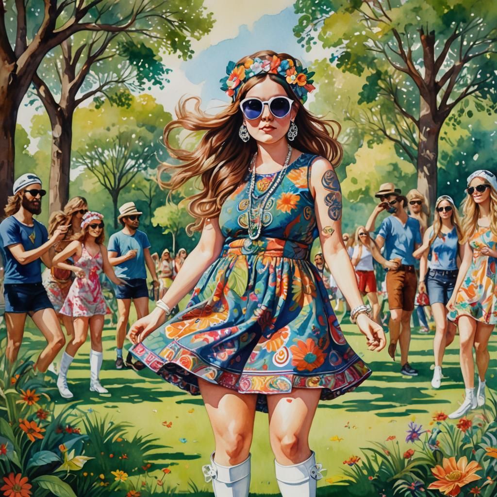 Psychedelic Woman Dancing in Park Concert