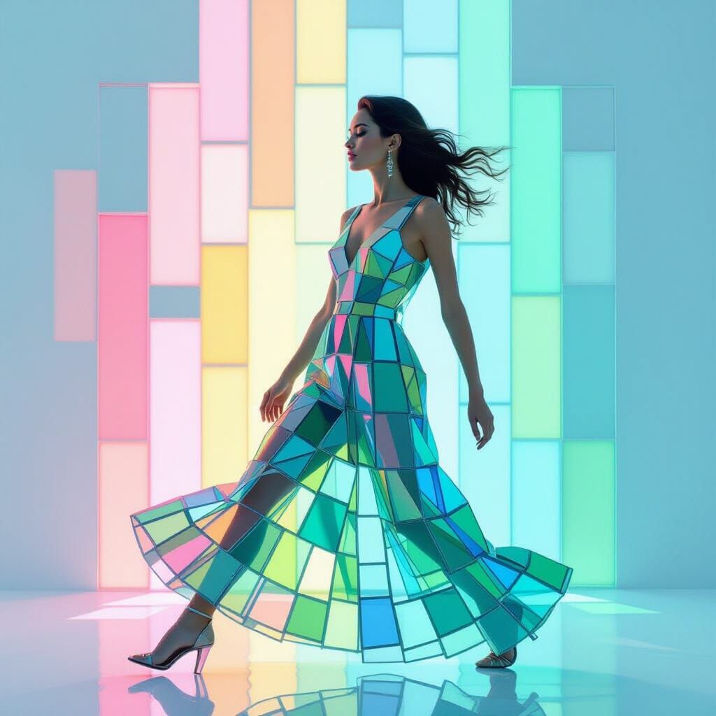 Ethereal Mosaic Glass Dress as Minimalist Painting