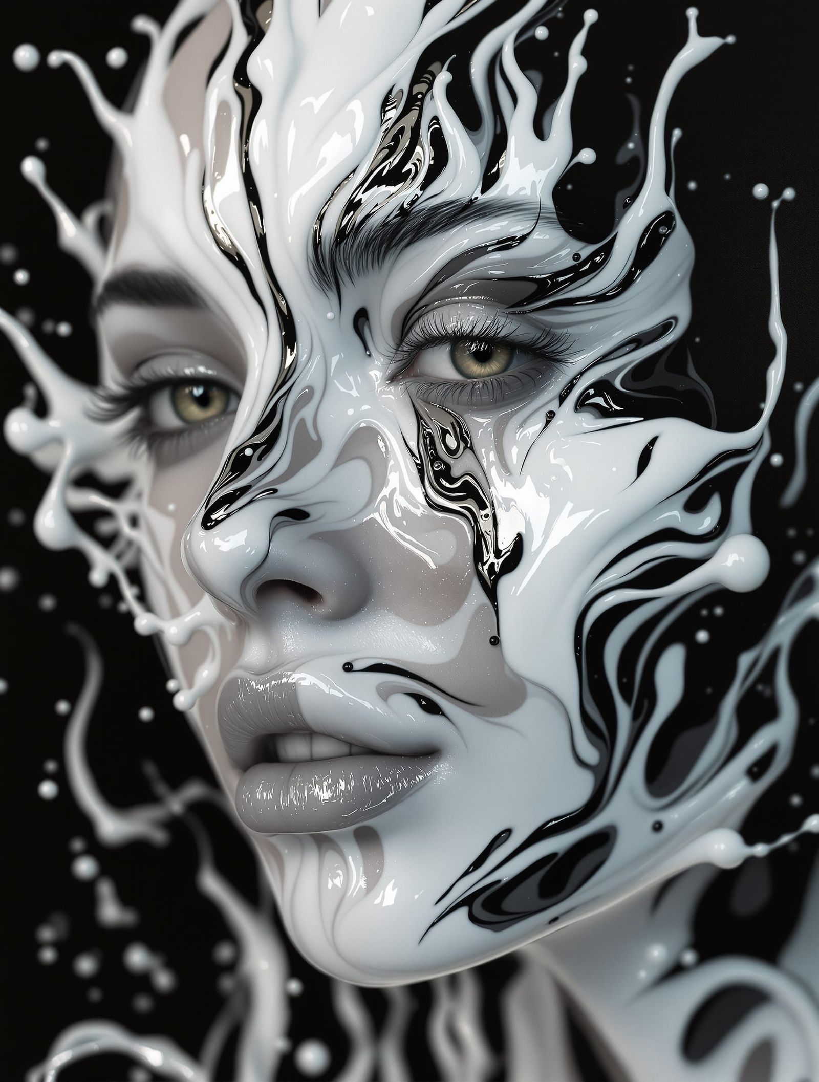 Surreal Portrait: Woman with Milk and Honey Patterns