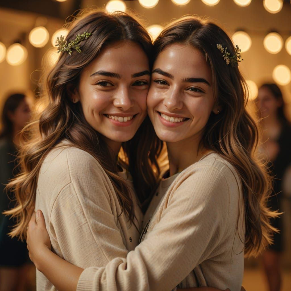 Two Friends Embracing in a Warm and Cozy Moment