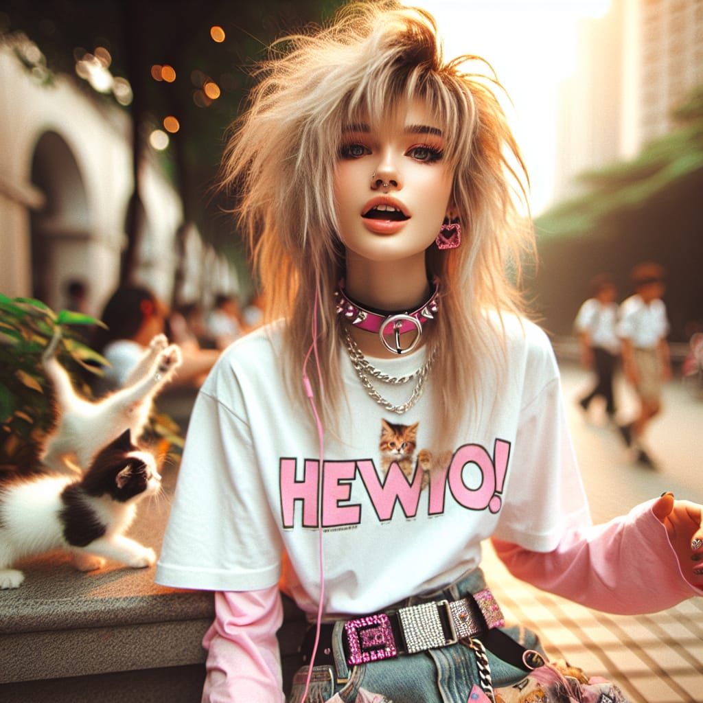 Teenage Punk Girl with Kittens