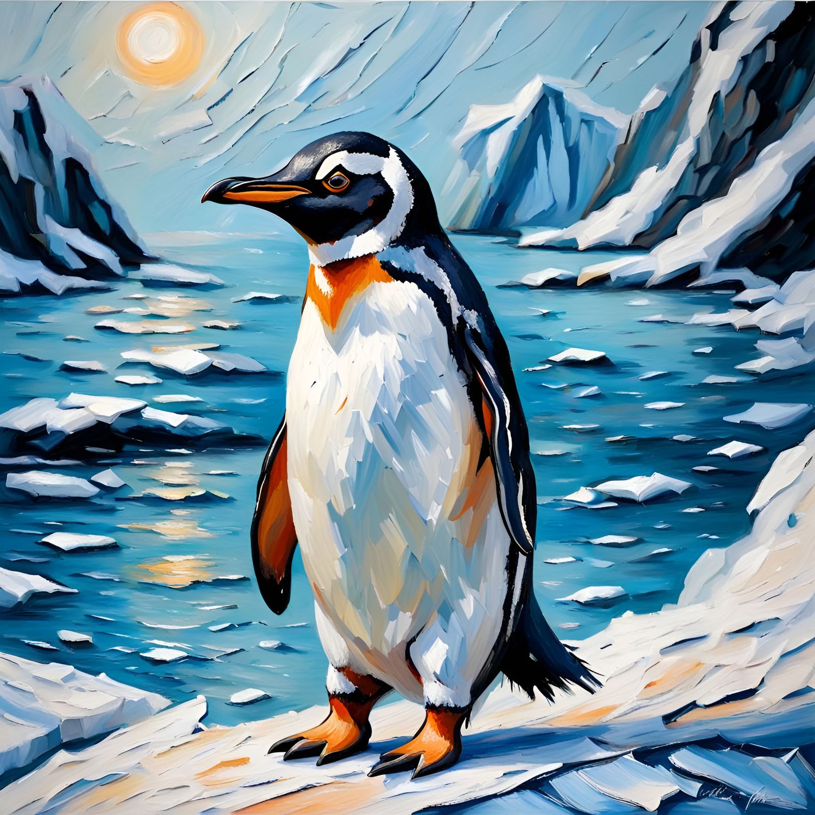 Penguin in Impasto Style
