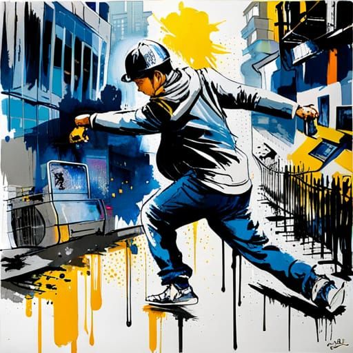 Hip-Hop Teen Breakdancing in Vibrant Cityscape