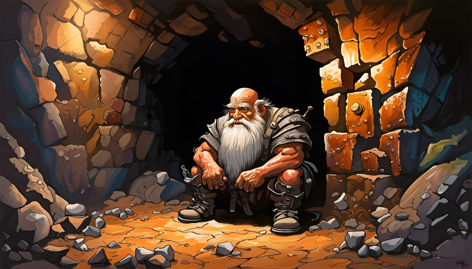 Dwarf Prisoner in Cave Cell, Boris Vallejo Style