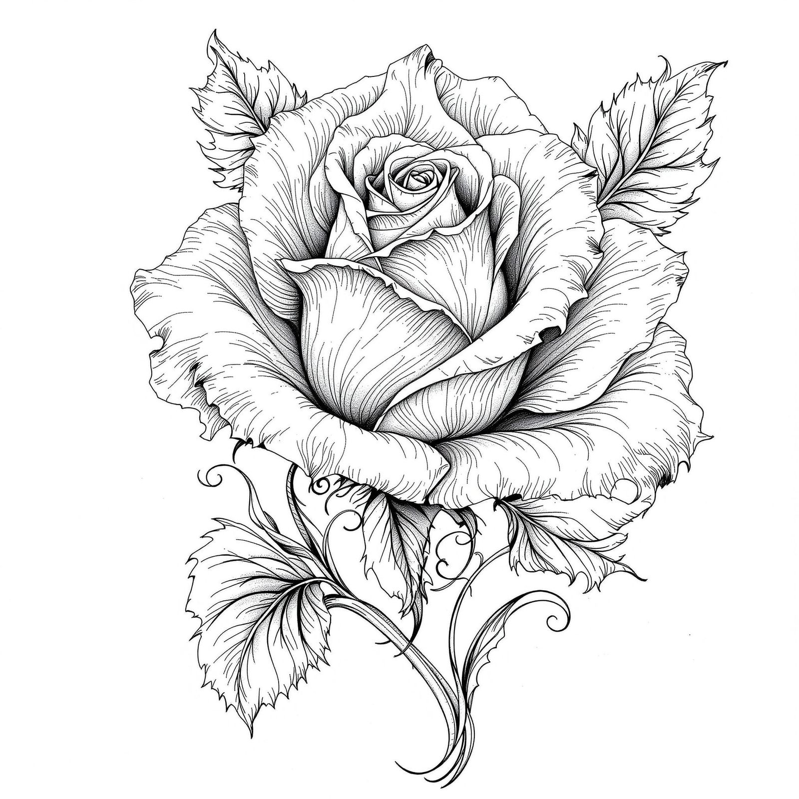 Art Nouveau Rose: Black and White Pencil Drawing