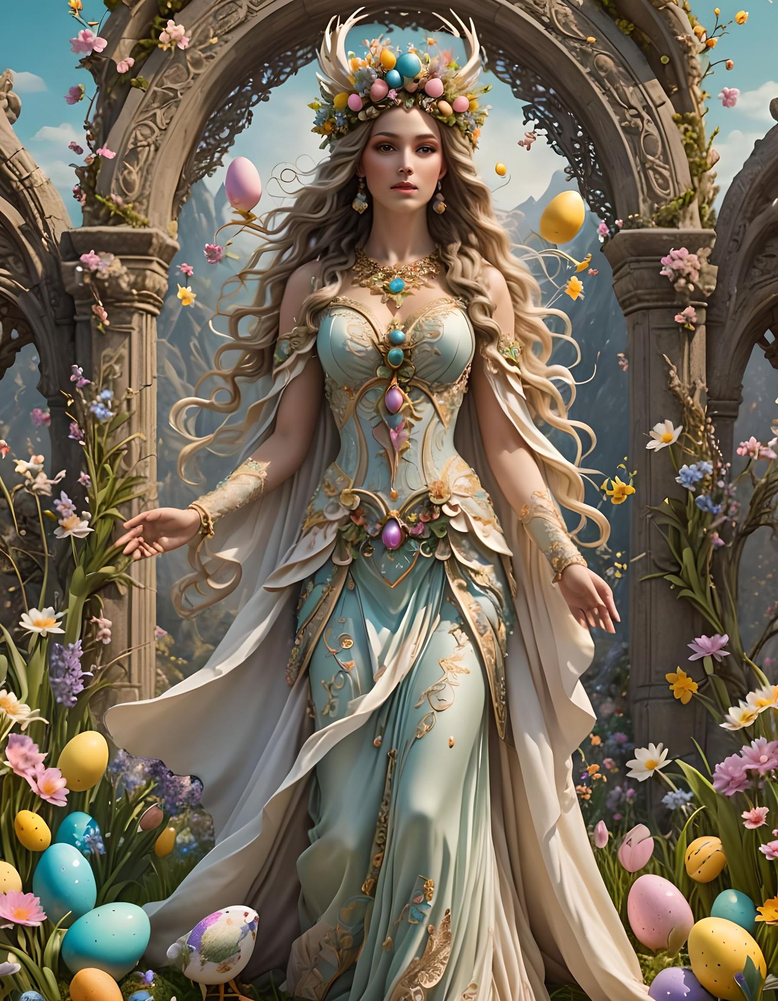 Ethereal Easter Goddess in Hyper-Realistic Style